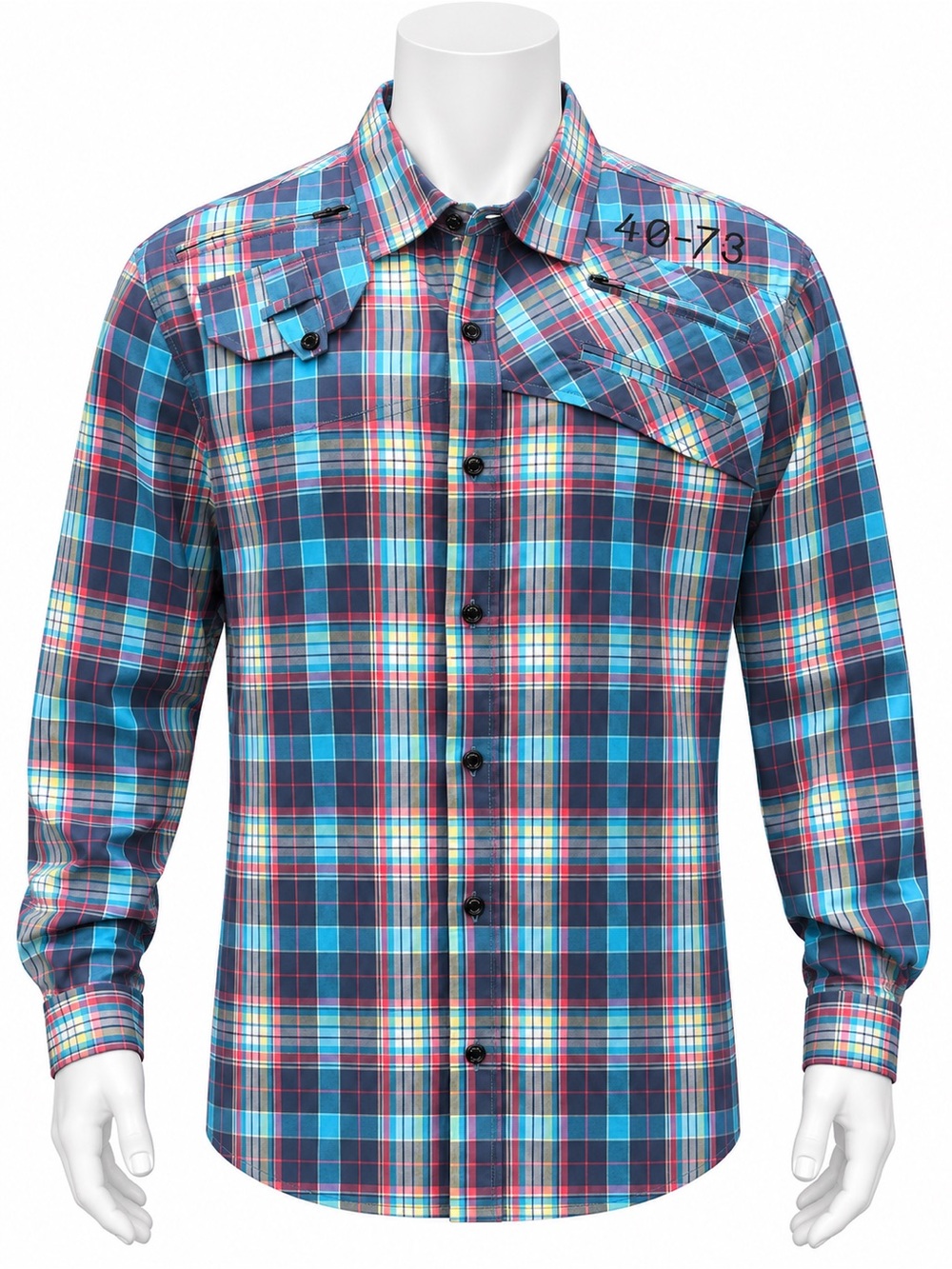 Marc Ecko Cut & Sew Deadly Threads 40-73 Multi-Color Plaid Long Sleeve Shirt LG